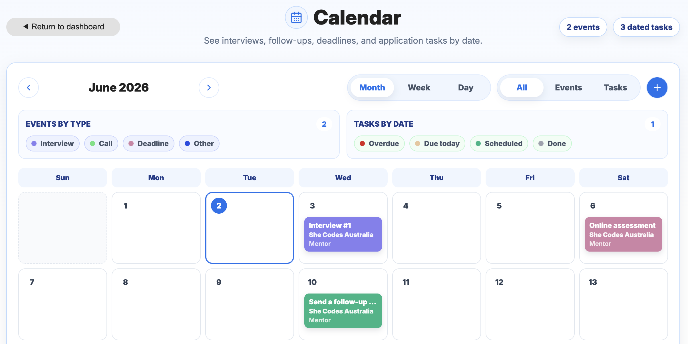 Calendar example